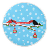 Niedlicher Blackbird und Kardinal auf Zweigniederl Keramikknauf (Vorderseite)