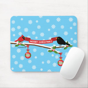 Niedlicher Blackbird und Kardinal auf Zweigniederl Mousepad