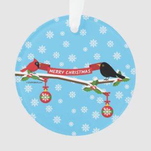 Niedlicher Blackbird und Kardinal auf Zweigniederl Ornament