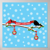 Niedlicher Blackbird und Kardinal auf Zweigniederl