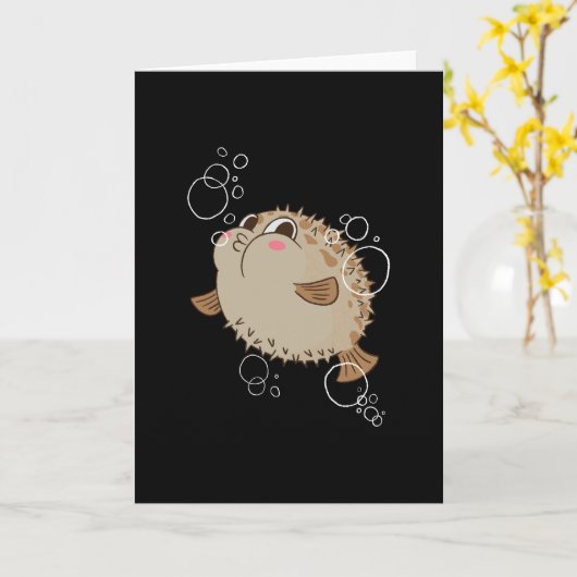 Niedlicher Blasfisch Karte (Gelbe Blume)