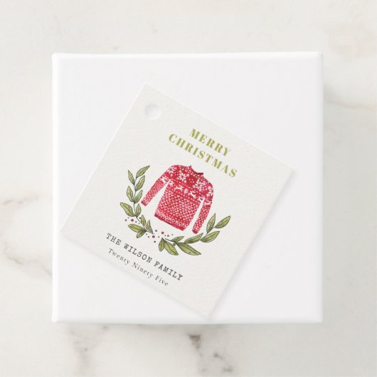 Niedlicher Blattrot Grün Ugly Sweater Weihnachten Geschenkanhänger (Beispiel)