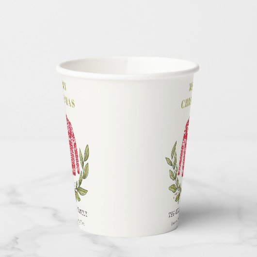 Niedlicher Blattrot Grün Ugly Sweater Weihnachten Pappbecher (Links)