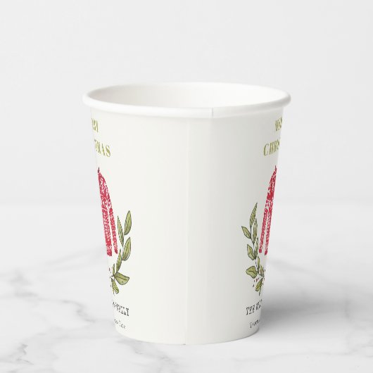 Niedlicher Blattrot Grün Ugly Sweater Weihnachten Pappbecher (Rechts)