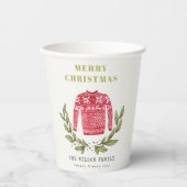 Niedlicher Blattrot Grün Ugly Sweater Weihnachten Pappbecher (Vorderseite)