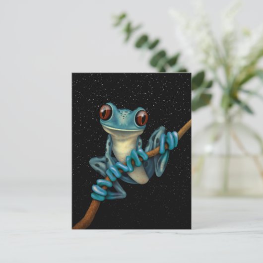 Niedlicher Blaubaumfrosch auf einer Zweigstelle mi Postkarte (Stehend Vorderseite)