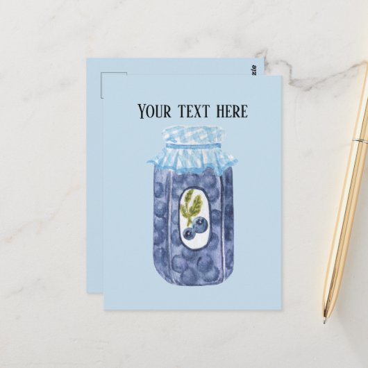 Niedlicher Blaubeermarmelade fügen Text hinzu Postkarte (Vorderseite/Rückseite Beispiel)