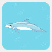 Niedlicher Blaue Delphin am Strand Quadratischer Aufkleber (Vorderseite)