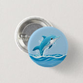 Niedlicher Blaue Dolphin Glückspilz im Wasser Button (Vorne & Hinten)