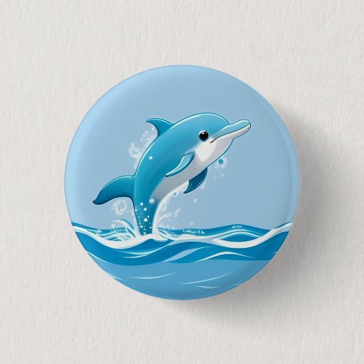 Niedlicher Blaue Dolphin Glückspilz im Wasser Button (Vorderseite)