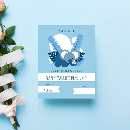 Niedlicher Blaue Elefant Kinder Valentinstag Klass Mitteilungskarte