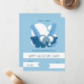 Niedlicher Blaue Elefant Kinder Valentinstag Klass Mitteilungskarte (Vorderseite/Rückseite Beispiel)