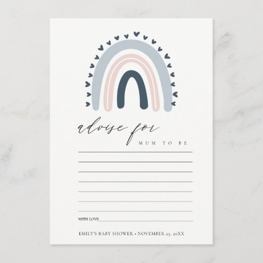 NIEDLICHER BLAUE HERZRAINBOW-RAT BABY DUSCHE BEGLEITKARTE (Vorderseite)