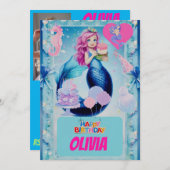 Niedlicher Blaue Meerjungfrau-Kindergeburtstag Einladung (Vorne/Hinten)