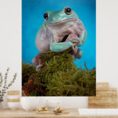 Niedlicher Blaue Phase Weißer Baumfrosch lächelnd Poster (Küche)