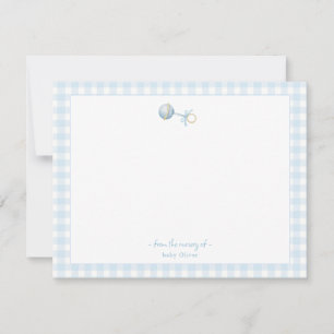 Niedlicher Blaue Schlacht mit Gingham Border Baby Dankeskarte
