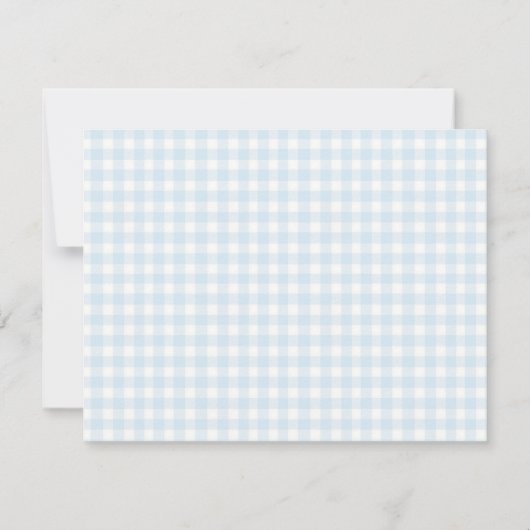 Niedlicher Blaue Schlacht mit Gingham Border Baby Dankeskarte (Rückseite)