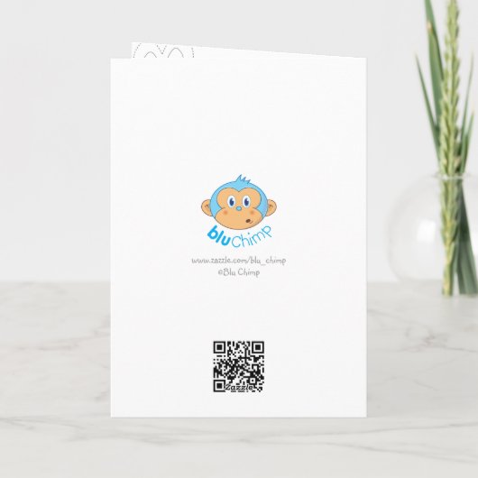 Niedlicher blauer Affe mit Herzen geklappt Dankesc Dankeskarte (Rückseite)