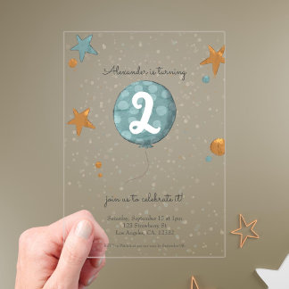 Niedlicher blauer Ballon Zweite Geburtstag Acryleinladungen