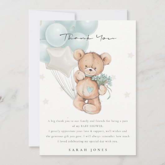 Niedlicher blauer Bär Bearly Wait Balloon Babydusc Dankeskarte (Vorderseite)