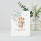 Niedlicher blauer Bär Bearly Wait Balloon Babydusc Postkarte (Stehend Vorderseite)