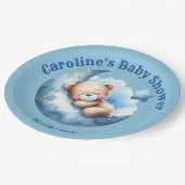 Niedlicher Blauer Bär Crescent Moon Babydusche Pappteller (Schrägansicht)