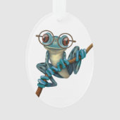 Niedlicher blauer Baum-Frosch mit Augen-Gläsern Ornament (Vorderseite)