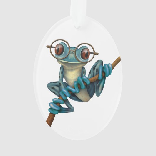 Niedlicher blauer Baum-Frosch mit Augen-Gläsern Ornament (Rückseite)