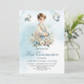 Niedlicher blauer Blume taubt Erste Kommune Einladung (Stehend Vorderseite)