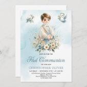 Niedlicher blauer Blume taubt Erste Kommune Einladung (Vorne/Hinten)