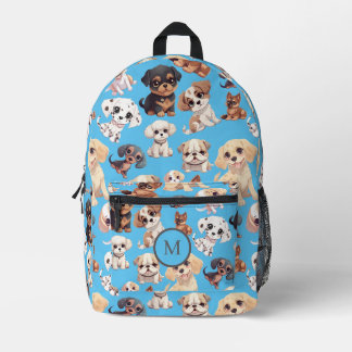 Niedlicher, blauer Buchsack für Welpenhund Bedruckter Rucksack