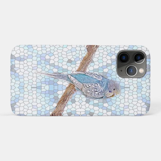Niedlicher blauer Budgie auf Mosaikhintergrund Case-Mate iPhone Hülle (Rückseite (Horizontal))