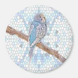 Niedlicher blauer Budgie auf Mosaikhintergrund Magnet