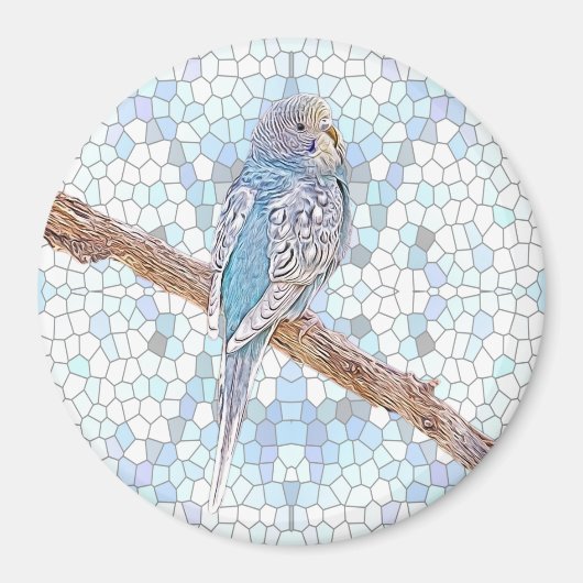 Niedlicher blauer Budgie auf Mosaikhintergrund Magnet (Vorne)