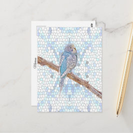 Niedlicher blauer Budgie auf Mosaikhintergrund Postkarte