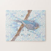 Niedlicher blauer Budgie auf Mosaikhintergrund Puzzle (Horizontal)