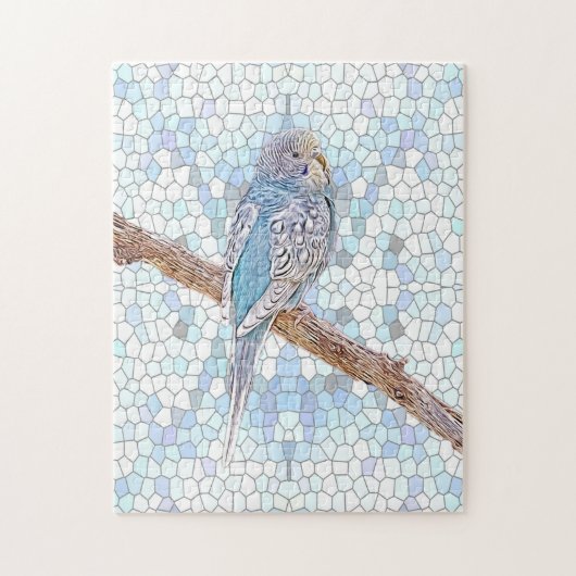 Niedlicher blauer Budgie auf Mosaikhintergrund Puzzle (Vertikal)