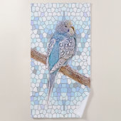 Niedlicher blauer Budgie auf Mosaikhintergrund Strandtuch (Vorderseite)