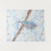 Niedlicher blauer Budgie auf Mosaikhintergrund Wandteppich (Vorderseite (Horizontal))
