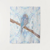 Niedlicher blauer Budgie auf Mosaikhintergrund Wandteppich (Vorderseite)