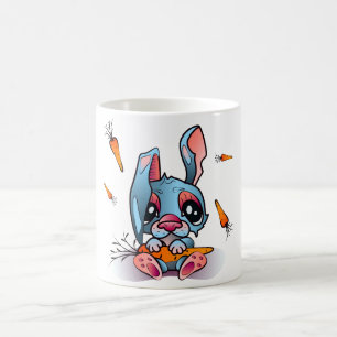 Niedlicher Blauer Bunny mit Carrots Grafik Design Kaffeetasse