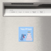 Niedlicher blauer Cartoon-Hund- und Geburtstagskuc Magnet (In Situ (Geschirrspüler))