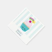 Niedlicher Blauer Cupcake mit Kawaii Face Geburtst Serviette (Ecke)