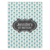 Niedlicher Blauer Cupcake mit Kawaii Face Geburtst Tischdecke (Vorderseite)