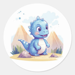 Niedlicher blauer Dinosaurier Runder Aufkleber
