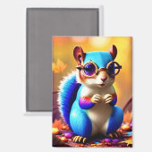 Niedlicher blauer Eichhörnchen mit Brille-56786 Magnet (Vorderseite/Rückseite)