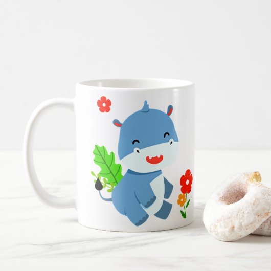 Niedlicher blauer Elefant mit roten Blume Kaffeetasse (Mit Donut)