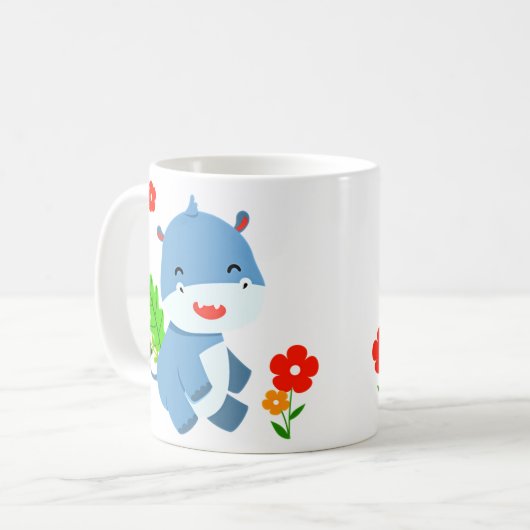 Niedlicher blauer Elefant mit roten Blume Kaffeetasse (Vorderseite Links)