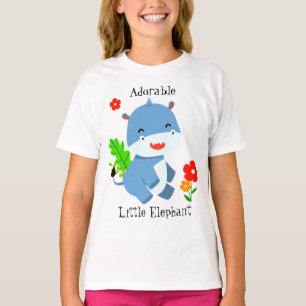 Niedlicher blauer Elefant mit roten Blume T-Shirt