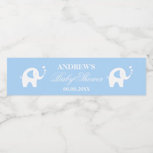 Niedlicher blauer Elefant personalisierte Jungen D Wasserflaschenetikett (Einzelnes Label)